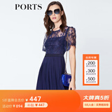 PORTS宝姿  春夏新品女装蕾丝拼接百褶吊带内衬连衣裙LN8D081HWP020 天蚀蓝 S (4)