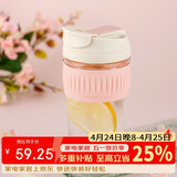 乐扣乐扣（LOCK&LOCK）咖啡杯耐热玻璃水杯子男女学生便携式双饮吸管杯随手杯500ML粉色