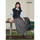 阔色（kuose）灰色西装百褶半身裙女秋季新款学院格雷系穿搭a字长裙子冬 灰色9013 S