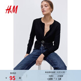 H&M女装毛针织衫夏季慵懒风休闲打底衫短款开衫内搭外套0579541 黑色001 M 165/96