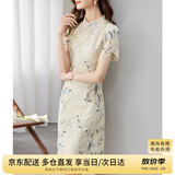 尚都比拉新中式立领盘扣旗袍改良版花瓣袖雪纺碎花连衣裙夏季 杏底花色 L 