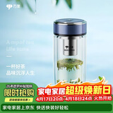 万象（WANXIANG）双层弧形玻璃杯男女士带滤网水杯灰蓝色360ml便携车载泡茶杯