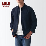 MUJI 男式 法兰绒 衬衫 男士长袖衬衣外套 休闲纯棉全棉 ACA77C1A 藏青色 S (165/84A)