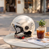 Andes HELMET3C认证电动摩托车头盔男女四季通用夏季透气防晒安全帽电瓶车骑行半盔 幸运小咪【透明短】 均码
