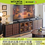 MOLIKOA法式复古实木电视柜模块组合柜中古风骨骼线客厅落地柜高级感斗柜 2.14M棋盘格组合柜【中古拼色】