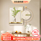 墨派 轻奢餐厅装饰画现代简约带钟表组合挂画饭厅背景墙壁画客厅挂画 青叶招财 50*70cm晶瓷+直径50cm钟表