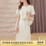 尚都比拉设计感拼接连衣裙夏季高级感气质百褶裙小个子中长裙子 杏色 XL