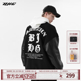 BJHG不计后果春毛呢PU皮拼接夹克男女高街国潮宽松绣花棒球服休闲外套 黑色 M  (100-120斤）