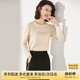 尚都比拉长袖纯棉t恤女春秋宽松显瘦内搭打底衫刺绣上衣 浅杏色 XL 