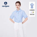 Navigare小帆船女士短袖卷边衬衫全棉休闲衬衣2323503501 S
