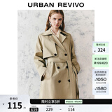 UR秋季新款女装摩登英伦风双排扣收腰系带风衣UWM140030 浅卡其 (偏宽松) S