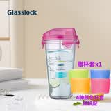 GLASSLOCK 韩国进口玻璃水杯加厚可爱情侣杯随手杯可爱透明茶杯 带刻度钢化玻璃红色附杯套450ml