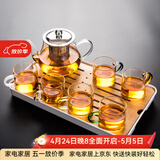 瓷牌茗茶具（cipaiming teaset） 透明玻璃茶具整套套装家用功夫茶壶茶杯会客泡茶器 透明八骏壶6彩杯+小长方盘