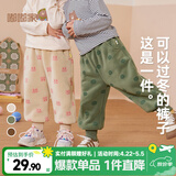 嘟嘟家【柔软厚实】儿童裤子秋冬款加绒宝宝冬装婴儿保暖裤女童男童棉裤 绿色恐龙 120