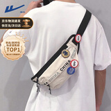 回力国潮胸包男休闲运动单肩包男生小背包学生潮流斜挎包男士挎包腰包 米色【随机徽章4枚】