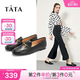 他她（TATA）方头乐福鞋女休闲平底一脚蹬小皮鞋女单鞋春秋款FLC22AM5 黑色 40
