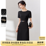 尚都比拉设计感拼接连衣裙夏季高级感气质百褶裙小个子中长裙子 雅黑色 M