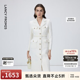 朗姿棉质复古小香风设计感高级感显瘦裙子通勤休闲收腰连衣裙冬季 白色 2XL