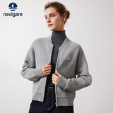 Navigare小帆船女全羊毛针织短外套柔软亲肤棒球领休闲开衫2331304501