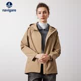 Navigare小帆船女士连帽风衣纯色宽松斗篷休闲通勤外套2331543503