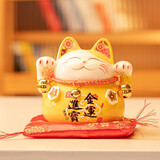 赟娅招财猫存钱罐日式创意小摆件陶瓷迷你店铺开业收银台可爱生日礼物 金运进宝（含礼盒+布垫）