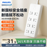 飞利浦（PHILIPS）新国标安全插排插座8位总控开关2米插板带儿童保护门新国标安全宿舍插线板/排插/接线板/拖线板