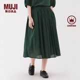 MUJI女式 强捻 抽褶裙 长半身裙女裙子女装格子裙25年夏季BE1VEC5S 深绿色 S （155/62A）