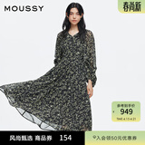 moussy 【刘亦菲同款】南法度假风碎花浪漫优雅连衣裙028ISX33-3711 020黑色 S