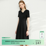 AMII女装2026法式赫本风气质黑色连衣裙女新款V领a字裙修身 黑色 L (165)