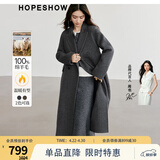 红袖高级感超好看毛呢大衣冬季新款女装100%绵羊毛质感保暖双面呢外套 烟灰056 L