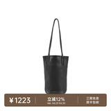 裘真慵懒遇水桶包女腋下单肩包复古通勤包头层植鞣牛皮包包 黑色-小号