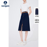 Navigare小帆船女士A型牛仔裙收腰开叉时尚休闲半身裙2322844501