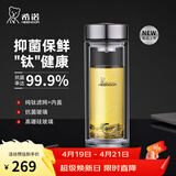 希诺（heenoor）双层玻璃杯男士办公泡茶杯送礼耐高温大容量水杯中秋节礼物礼盒 【升级纯钛部件】抗菌版410ml