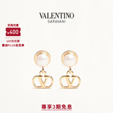 华伦天奴VALENTINO[礼物]女士 VLOGO SIGNATURE 金属仿珍珠耳环 金色/奶油色 均码