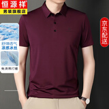 恒源祥高端短袖T恤男士宽松冰丝上衣服男装休闲凉感polo衫2026夏季卫衣 SB-WL2310酒红 XL 175 推荐135-150斤