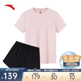 安踏速干套装丨运动短袖短裤两件套女夏冰丝跑步吸湿透气羽毛球服