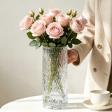 盛世泰堡花瓶水养玻璃插花瓶水培富贵竹客厅花瓶摆件透明冰纹直筒款