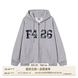 F426【赵露思同款】春季嘻哈宽松大logo格子贴绣卫衣外套 花灰  L