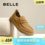 百丽复古工装鞋男春季牛皮软底休闲皮鞋A1857AM5 土黄-套脚 40