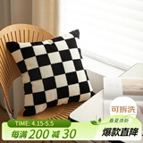 艾薇抱枕沙发靠垫汽车靠枕床上靠背垫抱枕套含抱枕芯45*45棋盘格黑