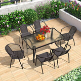 紫叶（ziye）户外阳台桌椅 休闲庭院座椅室外花园餐桌椅 简约现代 铁艺家具 6【椅】+1【130X80长桌】