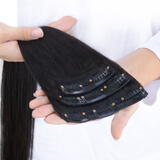 美丝莎儿真发发片全真人发无痕隐形接发假发片女一片式头顶补发蓬松垫发片 全真发35CM2卡20G 自然黑