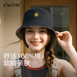 CACUSS帽子女士春秋天宽檐休闲棉渔夫帽户外遮阳帽防晒登山盆帽女 黑中