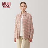 MUJI女式法兰绒衬衫领长袖衬衫女士衬衣外套格子衫女装春季纯棉空调衫 烟熏粉色格纹 L (165/88A)