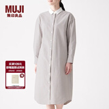 MUJI MUJI 女式 新疆棉水洗牛津 衬衫连衣裙 BCL11A0S 米色X条纹 M-L