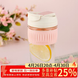 乐扣乐扣（LOCK&LOCK）咖啡杯耐热玻璃水杯子男女学生便携式双饮吸管杯随手杯500ML粉色