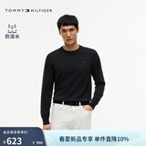 Tommy Hilfiger【撞色横条纹】26春夏新款男纯棉休闲学院风圆领内搭针织衫 【纯色绣标毛衣】经典黑BDS 2XL （推荐：180-200斤）