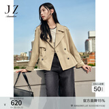 玖姿·安娜蔻复古英伦风驳领抽绳短款无龄风衣外套女装秋季 卡其-第二批KWFQ41203 S