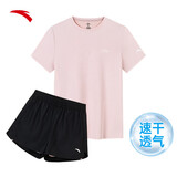 安踏速干运动套装丨女装夏季新款透气短袖短裤羽毛球防走光两件套