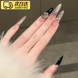 简呆呆穿戴甲纯手工重复用中长款美甲贴片黑色波点穿戴甲显白假指甲片 10片 黑金赫本【细狗长尖-赠送工具包】 S （常规尺码/适合70%人/推荐首次拍的姐妹）
